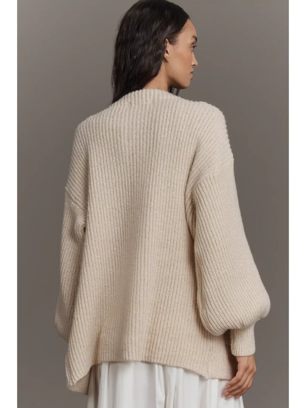 Flat White Cozy Crew-Neck Cardigan Sweater Light Beige OS
